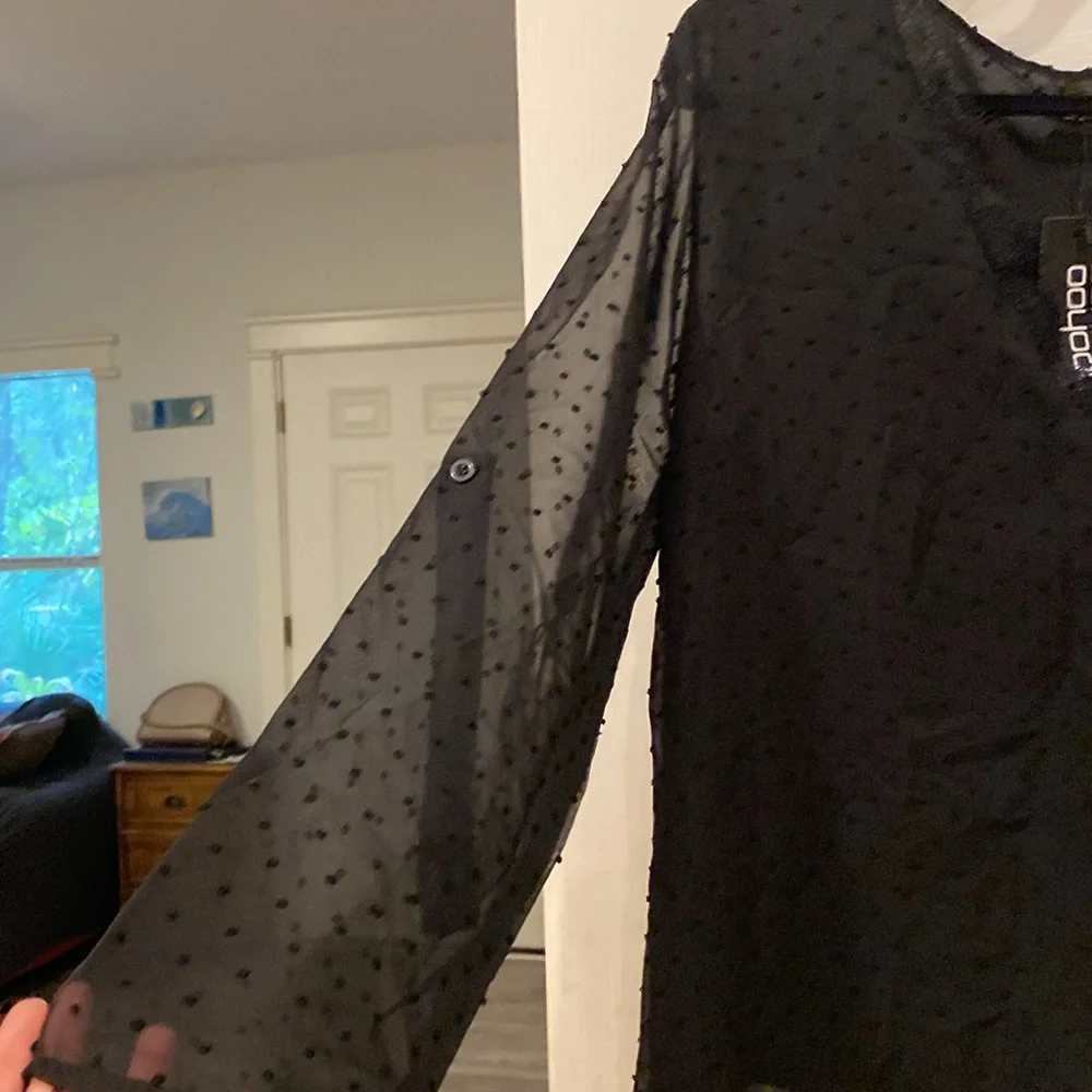 Long sleeve sheer black top with tank underlay, measurements in description, New - Picture 2 of 8